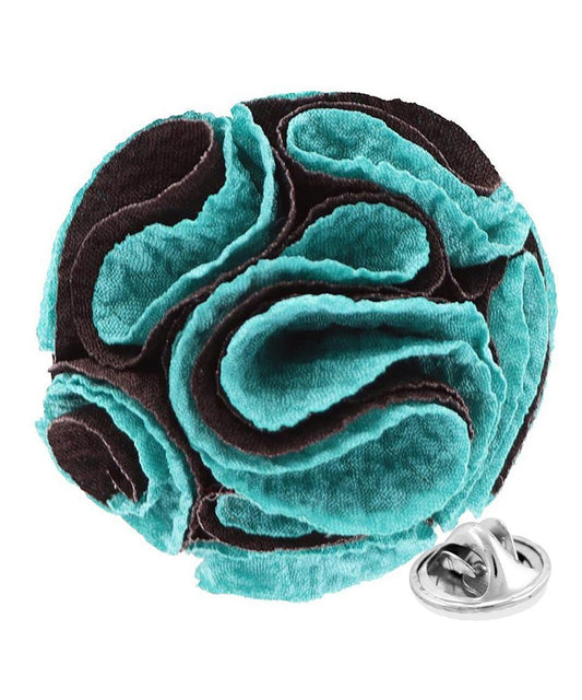 Vittorio Vico Unisex Two - Tone Seersucker Flower Lapel Pin - Suits You Sir - Aqua and Black - 