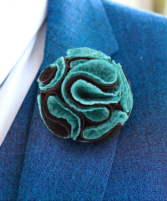 Vittorio Vico Unisex Two - Tone Seersucker Flower Lapel Pin - Suits You Sir - Aqua and Black - 