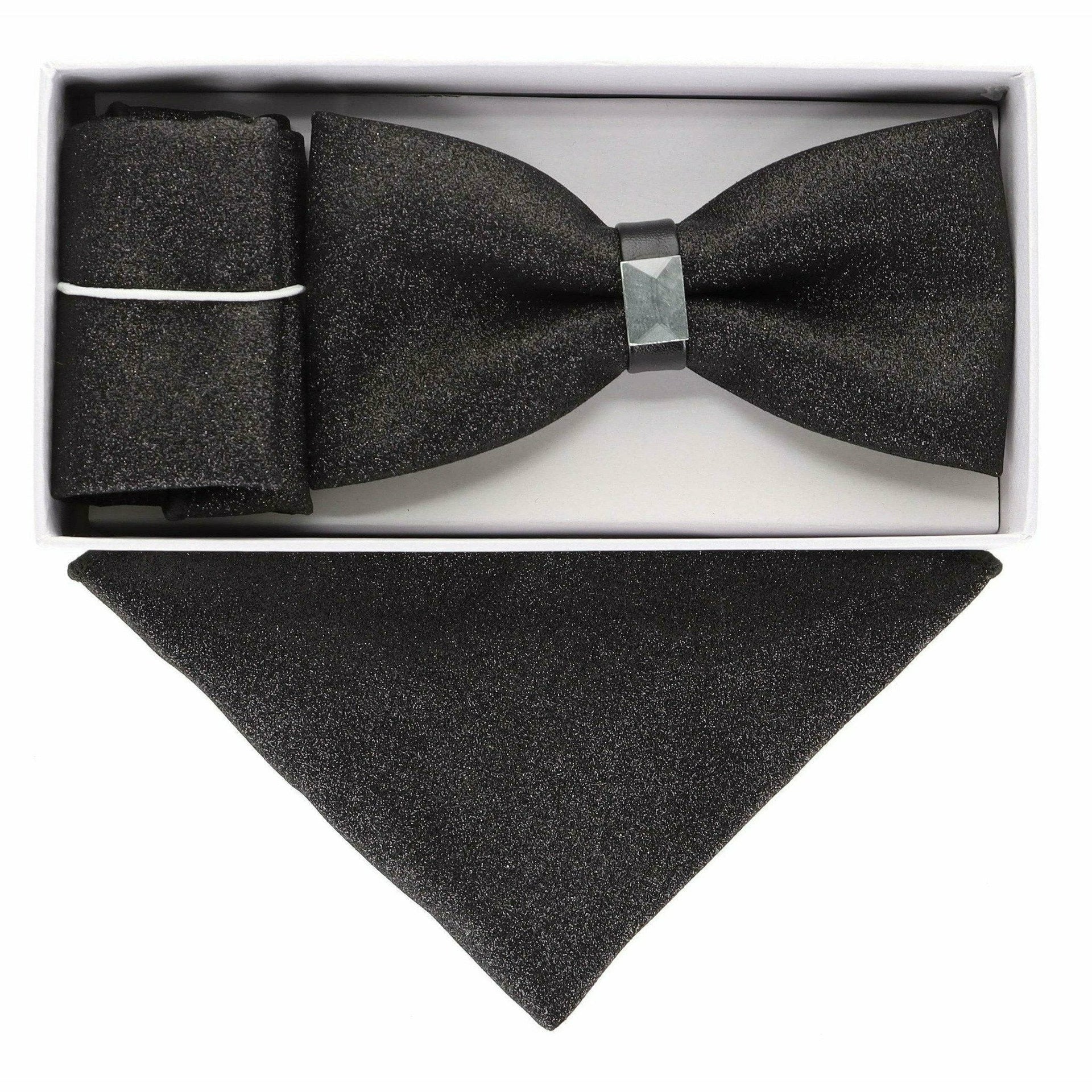 Vittotio Farina Men's Rhinestone Bow Tie and Pocket Square in Gift Box - Suits You Sir - Silver - 