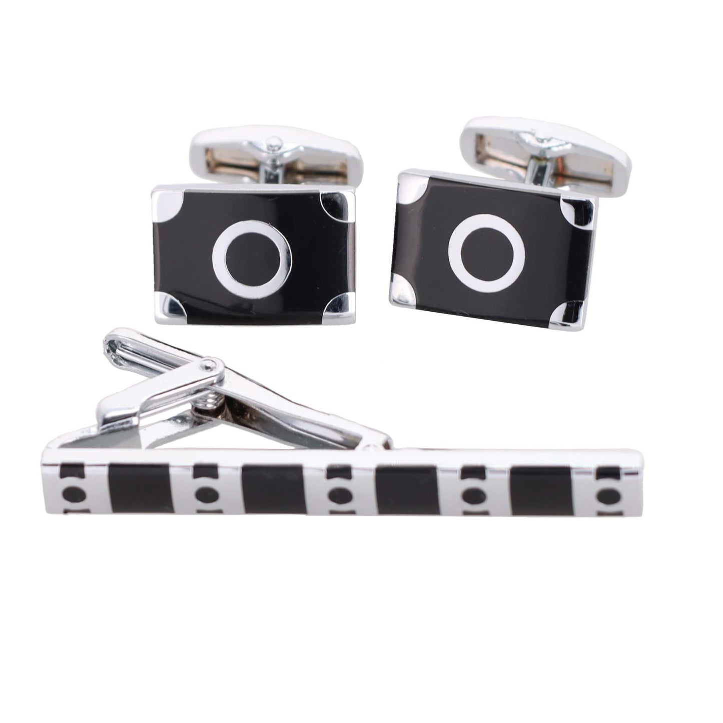 Vittorio Vico Plain Silver Cufflink & Tie Bar Set in Gift Box
