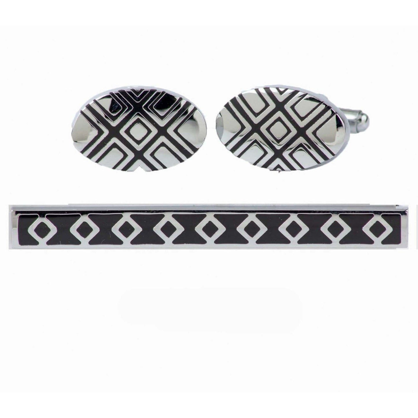Vittorio Vico Plain Silver Cufflink & Tie Bar Set in Gift Box
