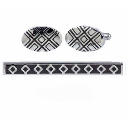 Vittorio Vico Plain Silver Cufflink & Tie Bar Set in Gift Box