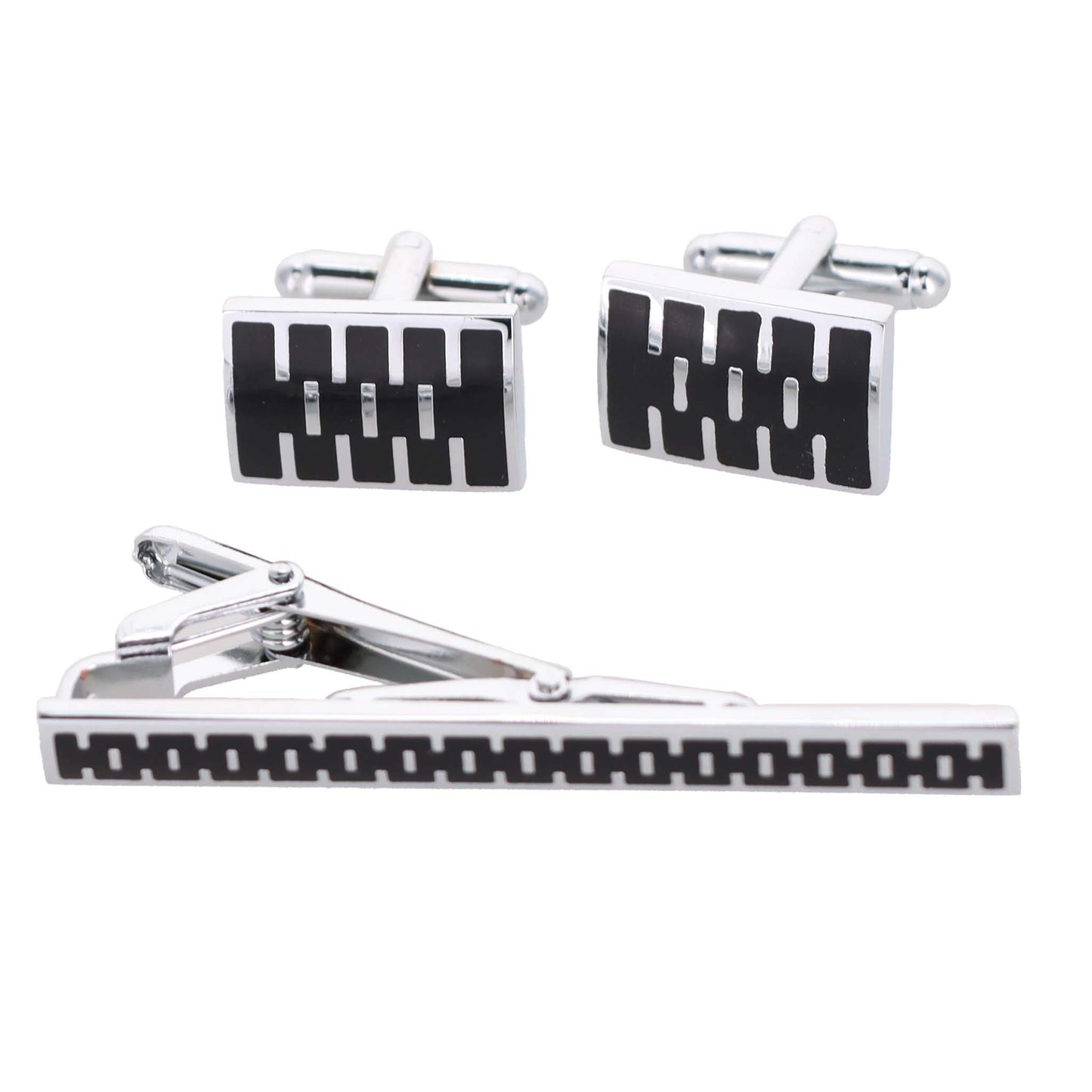 Vittorio Vico Plain Silver Cufflink & Tie Bar Set in Gift Box